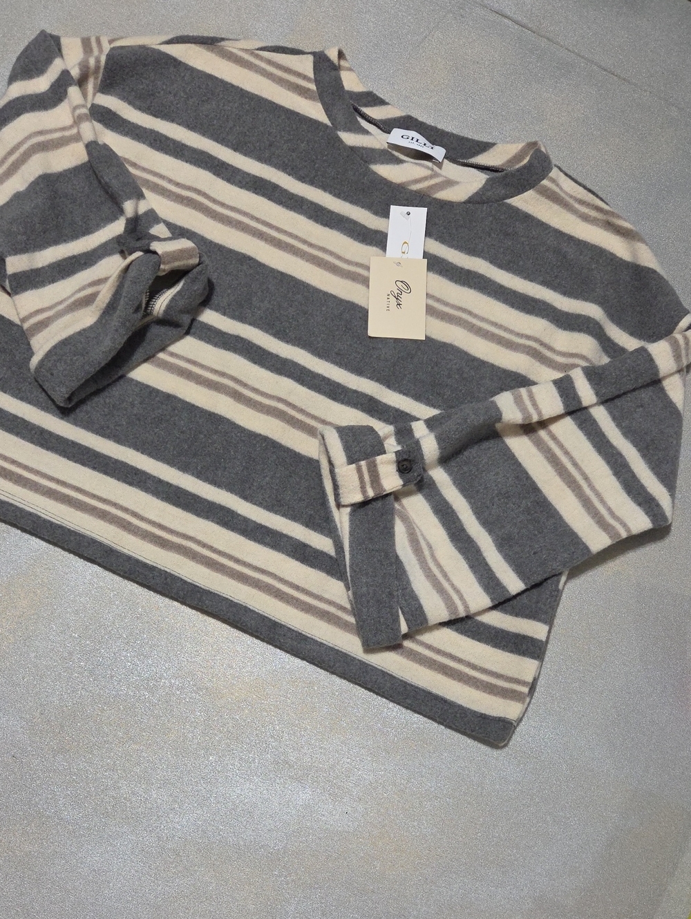 Gilli Gray & Cream Striped Crewneck Sweater